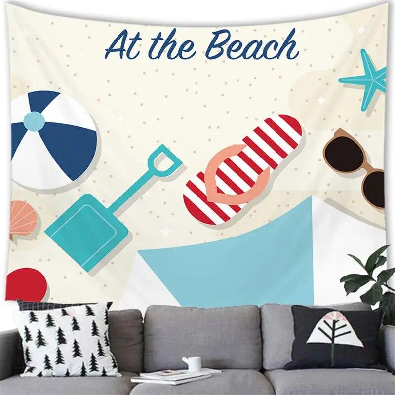 Summer Beach Tapestry Wall Hanging Cartoon Summer Beach  Party Home Bedroom Living Room Aestheticism Decor Background Tapestry