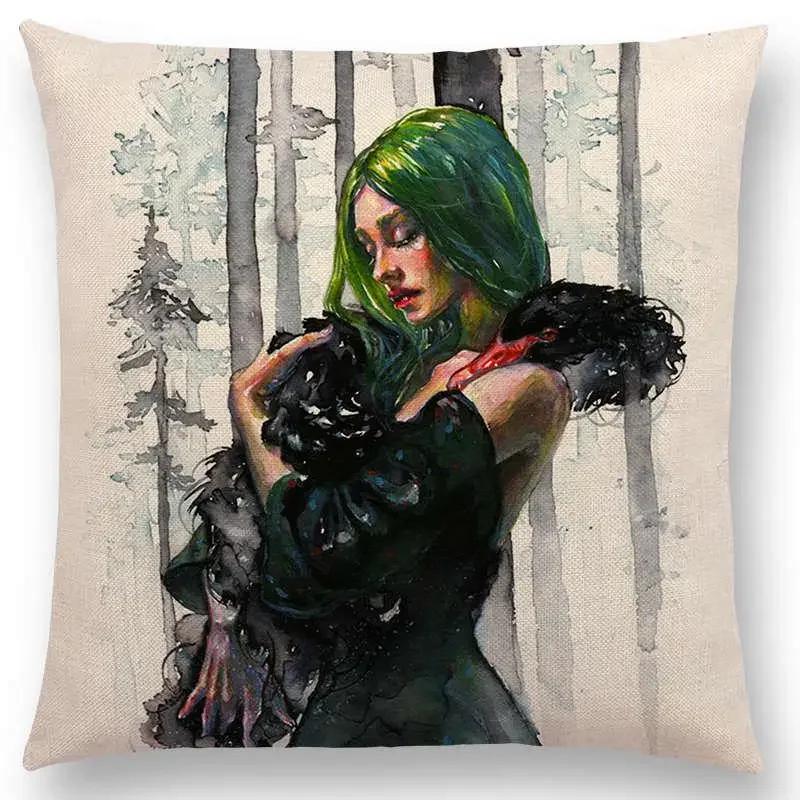 Gorgeous Oil Painting Cushion Cover Miracle Girl Wonder Beauty   Beautiful Queen Narwhal Cat Swan Sofa Pillow Case
