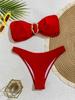 Women’s Summer Bathing Suit Solid Color Bandeau and High Cut Bottom Sexy Bikini Swimsuit, Two-Piece Swimwear