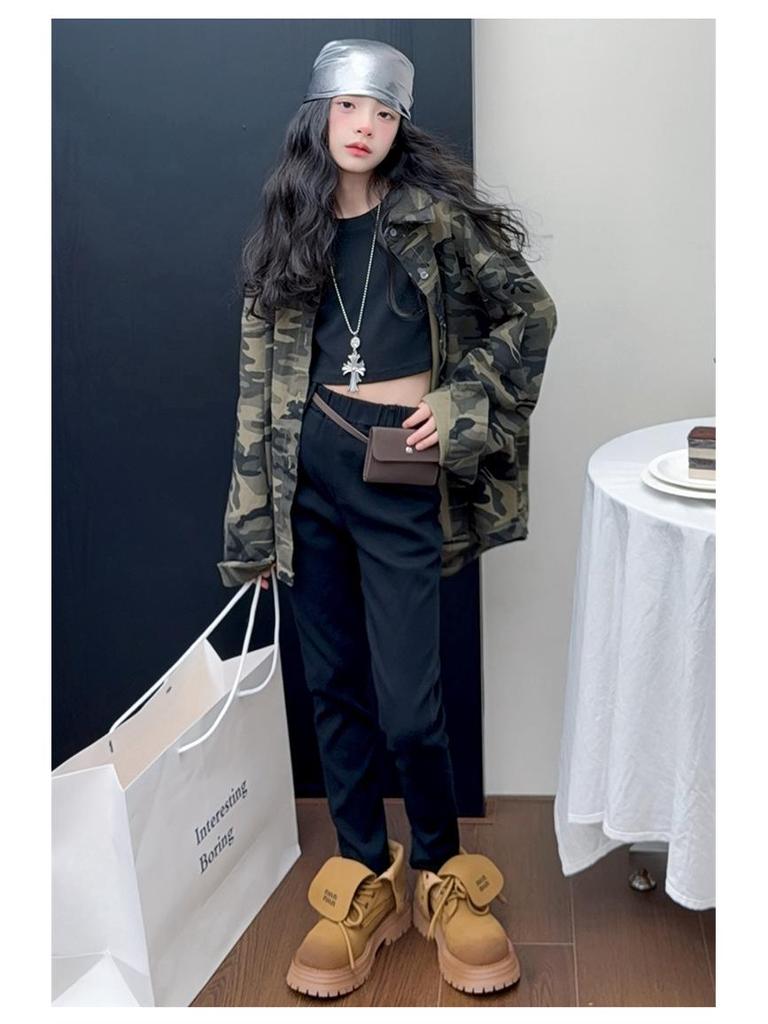 Girls' Camouflage Shirt Jacket: 2025 Spring/Autumn Fashion for Medium & Large Children