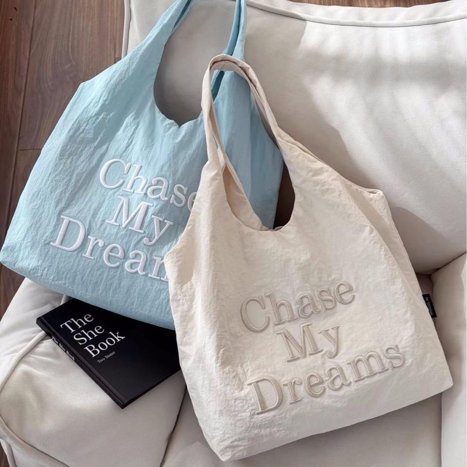 Bolsa Tote de Lona Bordada em Nylon Feminina 2025 - Bolsa de Ombro Único para Compras e Uso Diário