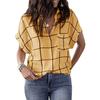 Spring and Summer New Fashion Women's Casual Loose Check Print Pocket V-Neck Short-Sleeved Plus Size Pullover T-Shirt