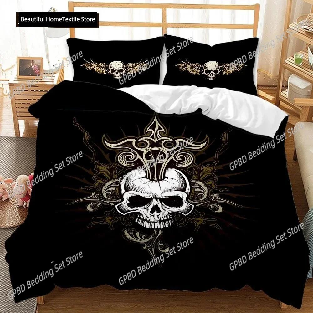 Skull Duvet Cover Set Halloween Men Horror Gothic Comfortable Duvet Quilt Cover Pillowcase Bedding Set Decoration Home Textile