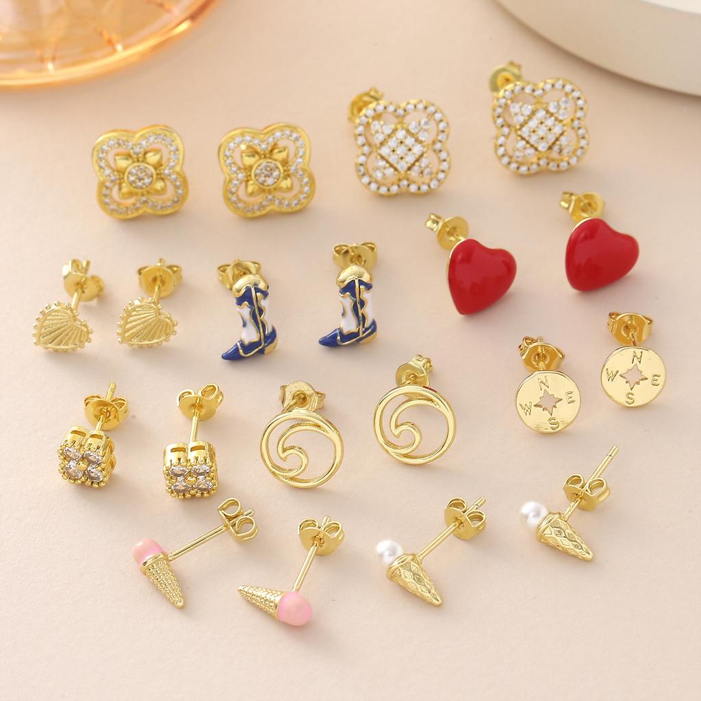 Four-leaf Clover Heart Ice Cream Cone Denim Boots Earrings Unique Design Earrings