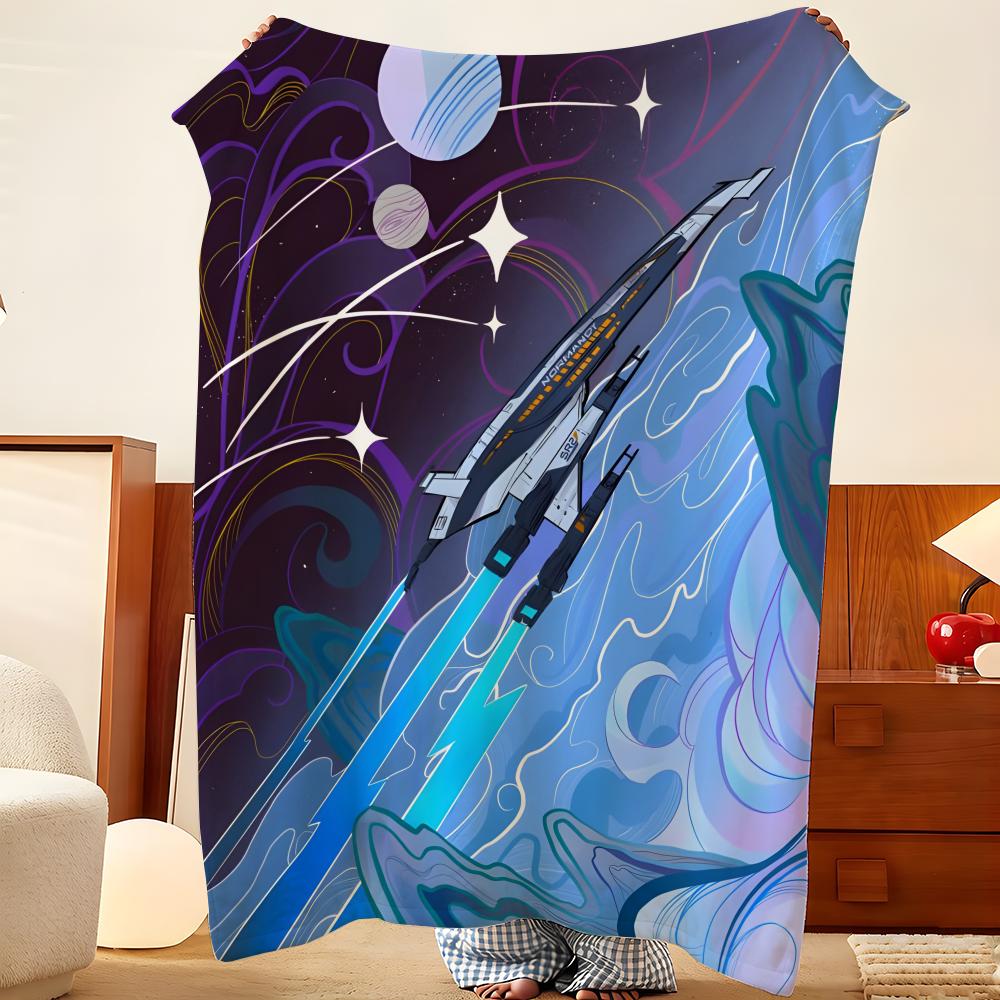 Game M-Mass E-Effect Throw Flannel Throw Blanket, Lightweight Cozy, Durable Washable cute Cool