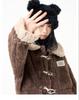 2024 Y2K Lamb Wool & Leather Mid-Length Plush Duffle Coat for Women