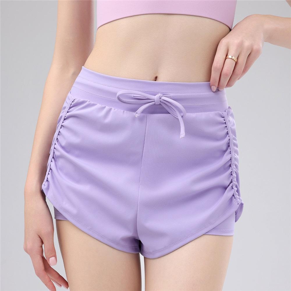 Summer High-waisted Pleated Drawstring Fake Two Pairs Of Casual Yoga Pants, Versatile Running And Sports, Anti-glare Training And Fitness Pants