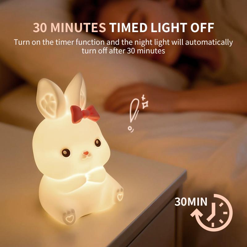 Cute Rabbit Night Light,Touch-Control Dimming,Timed Bedside Lamp,Ideal for Home Decor,Best Birthday/Holiday gifts,Easter Gift