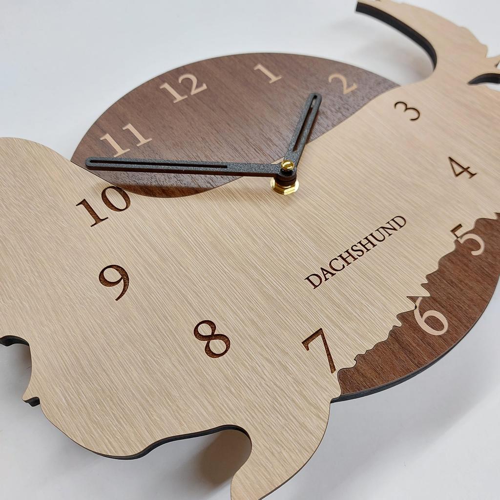 Dachshund Wall Clock, Cream and Beige, Stylish Wooden Analog Wall Clock, Silent, Wall Decor, Bedroom, Home, Room Decor