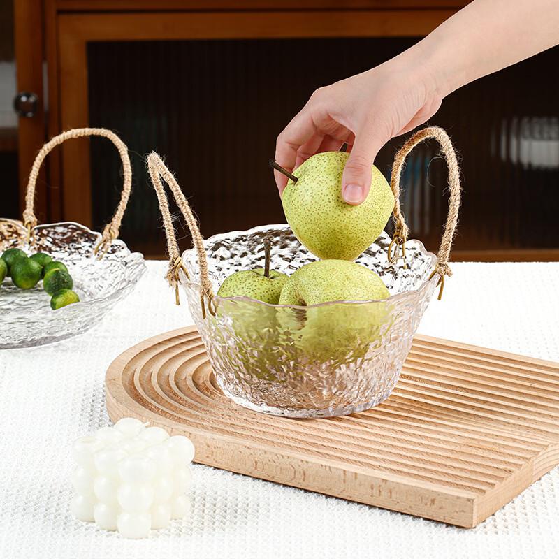 Abay Transparent Hammered Glass Bowl with Hemp Rope Trim