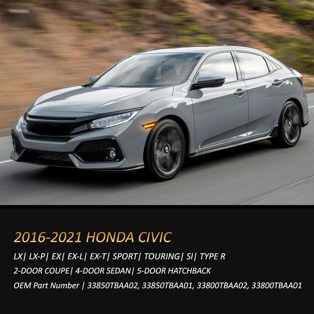 D-Lumina Switchback LED Side Marker Lights for 2016-2021 Honda Civic 10th Gen Civic Coupe Hatchback Sedan Type R Smoked Lens Front Bumper Side