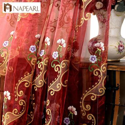 Cortina transparente de tule bordado europeu, 1 peça, fio de gaze, voile, janela, sala de estar, napearl
