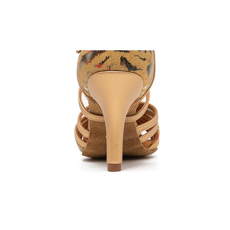 Scarpe da ballo latino in pelle PU da donna Scarpe da ballo latino per feste di salsa Scarpe da ballo con tacco alto 8 cm