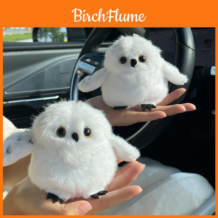 White Snow Owl Plush Toy With Keychain For Car Decor And Bag Pendant