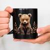 Ceramic Mug with Black Bear Cub and Bay Leaf Design for Coffee, Tea and Everyday Use