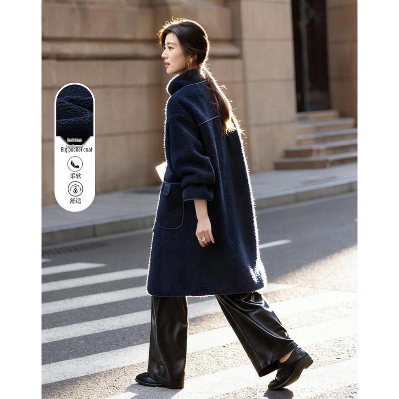 Demana Women s Faux Lamb Wool Double-Breasted Winter Coat L