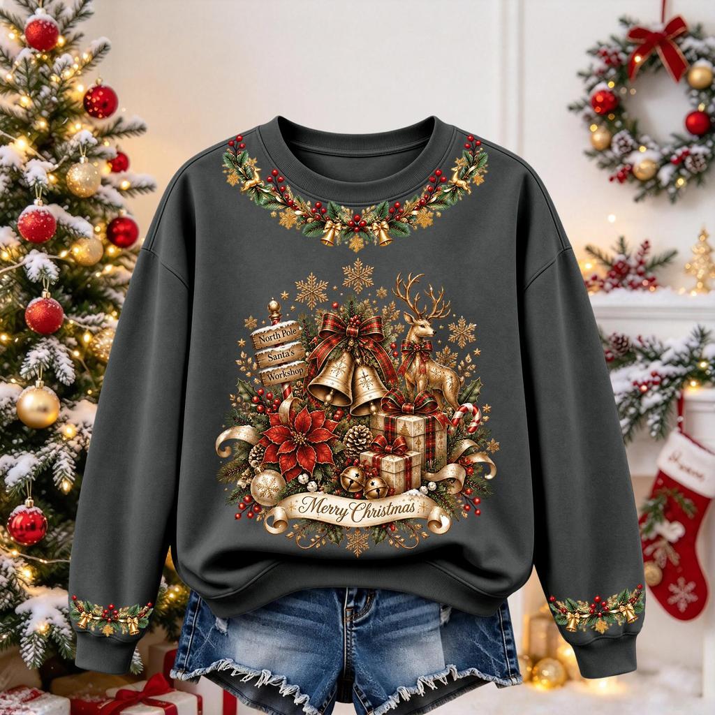 Women's Christmas Print Long Sleeve Top Casual Fall Winter Blouse for Holiday and Everyday Wear