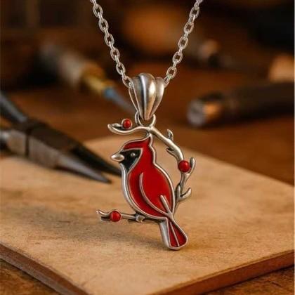 Collana Ciondolo Uccello Croce Rossa alla Moda per Donne Dolce Retrò Gocciolante Olio Animali Accessori