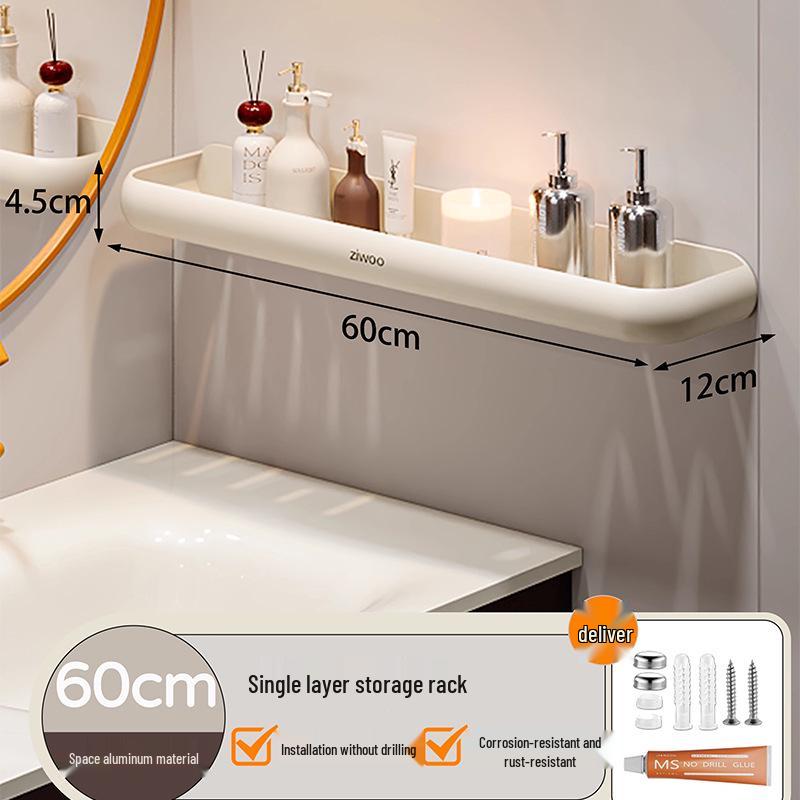 Wall-Mounted Punch-Free Bathroom Shelf for Toiletries and Vanity Storage