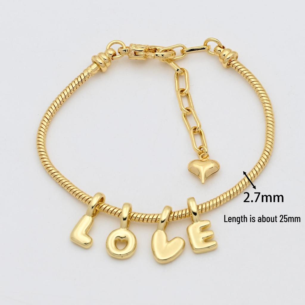 Gold-Plated Copper Alphabet Pendant Necklace & Bracelet - 26 Letters