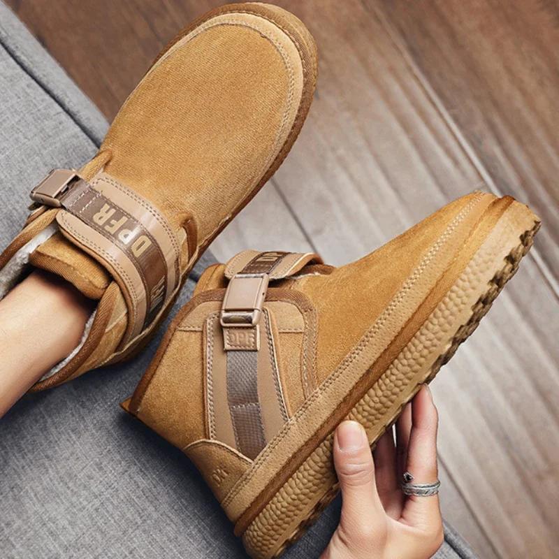 Fashion Winter Men's Snow Boots Cold Resistant Plush Insulation Cotton Shoes Male High Top Buckle Strap Anti Slip Short Ankle Boots 2024