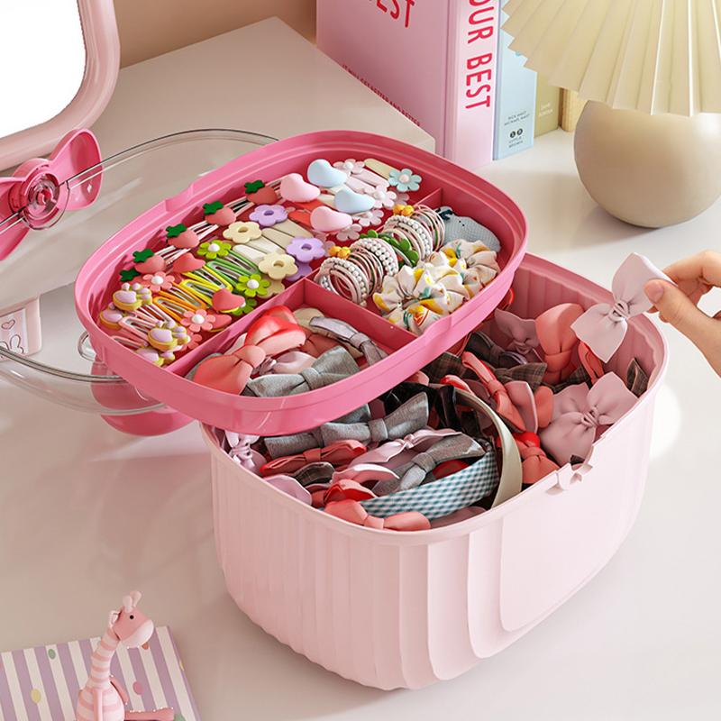 Girl Hair Accessories Storage Box Portable Makeup Organizer Jewelry Storage Box for Hair Ties Hairpin Earring Bracelet Necklace