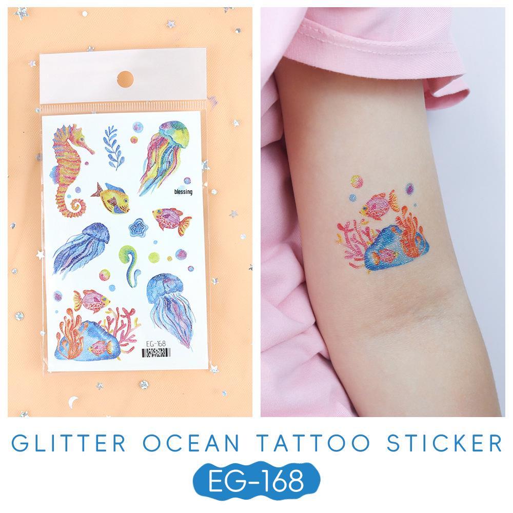 2023 Ruikalong Su Geçirmez Parıltılı Deniz Hayvanı Karikatür Dövme Çıkartmaları Çocuklar İçin