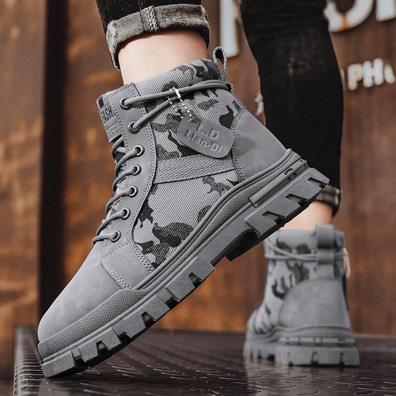 

Чоловічі камуфляжні сірі черевики чакка, повсякденні туристичні черевики, чорні вуличні хакі черевики, високі, великого розміру EU: 46 сірий