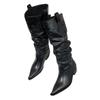 Cowboy Western Boots Women's Pleated Pile Boots Autumn Retro Niche Thick Heel Pointed Boots Tall Boots