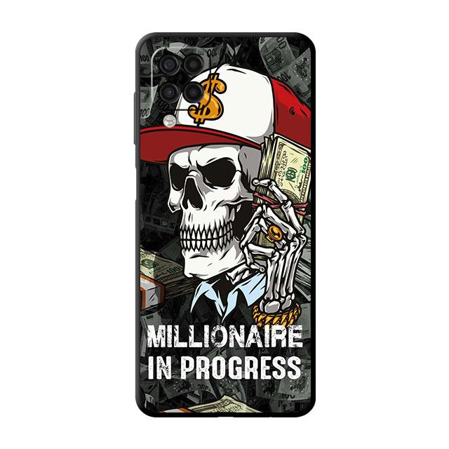 Czarny Etui dla Samsung Galaxy A52 A73 5G A33 A12 A53 A22 A13 4G A24 A14 A23 A54 A70 Miękki Pokrowiec na Telefon Czarna Kosa Czaszka Szkielet