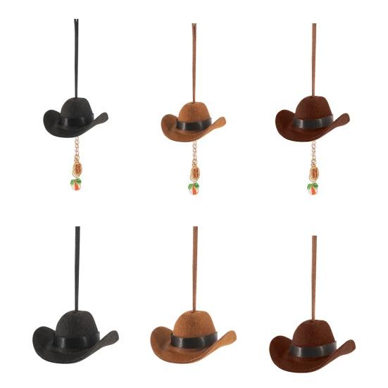 Cowboy Hat Pendant Car Mirror Cap Western Style Fabric Car Ornament for Soft Texture Rearview Decoration Vehicle Interior Accessory Driving Charm