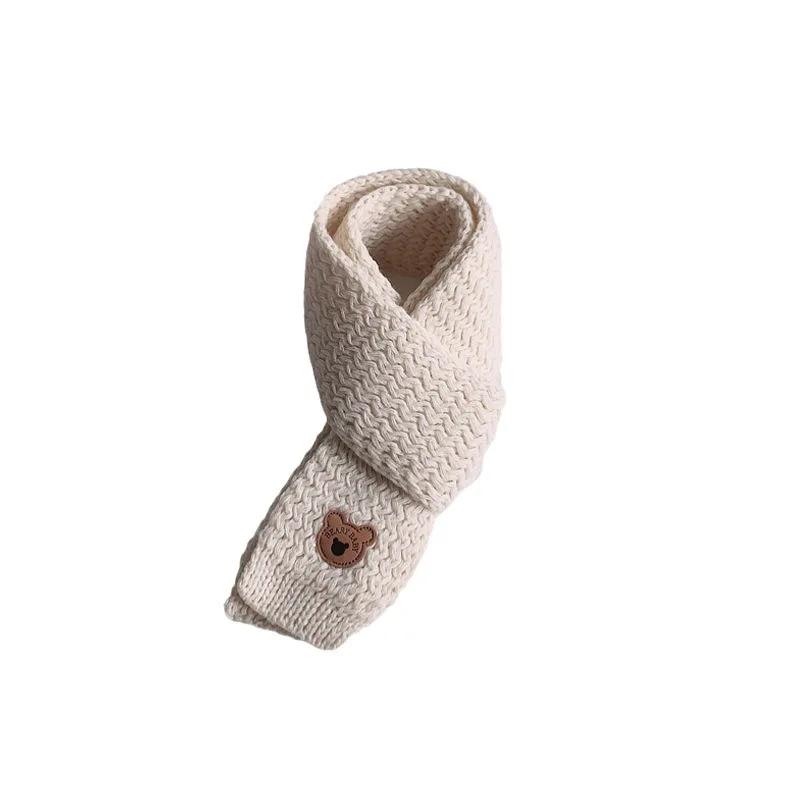 Baby Winter Scarf Knitted Thick Warm Neck Warmer Windproof with Bear Logo for Infant Boy Girl Korean Style Unisex Accessory