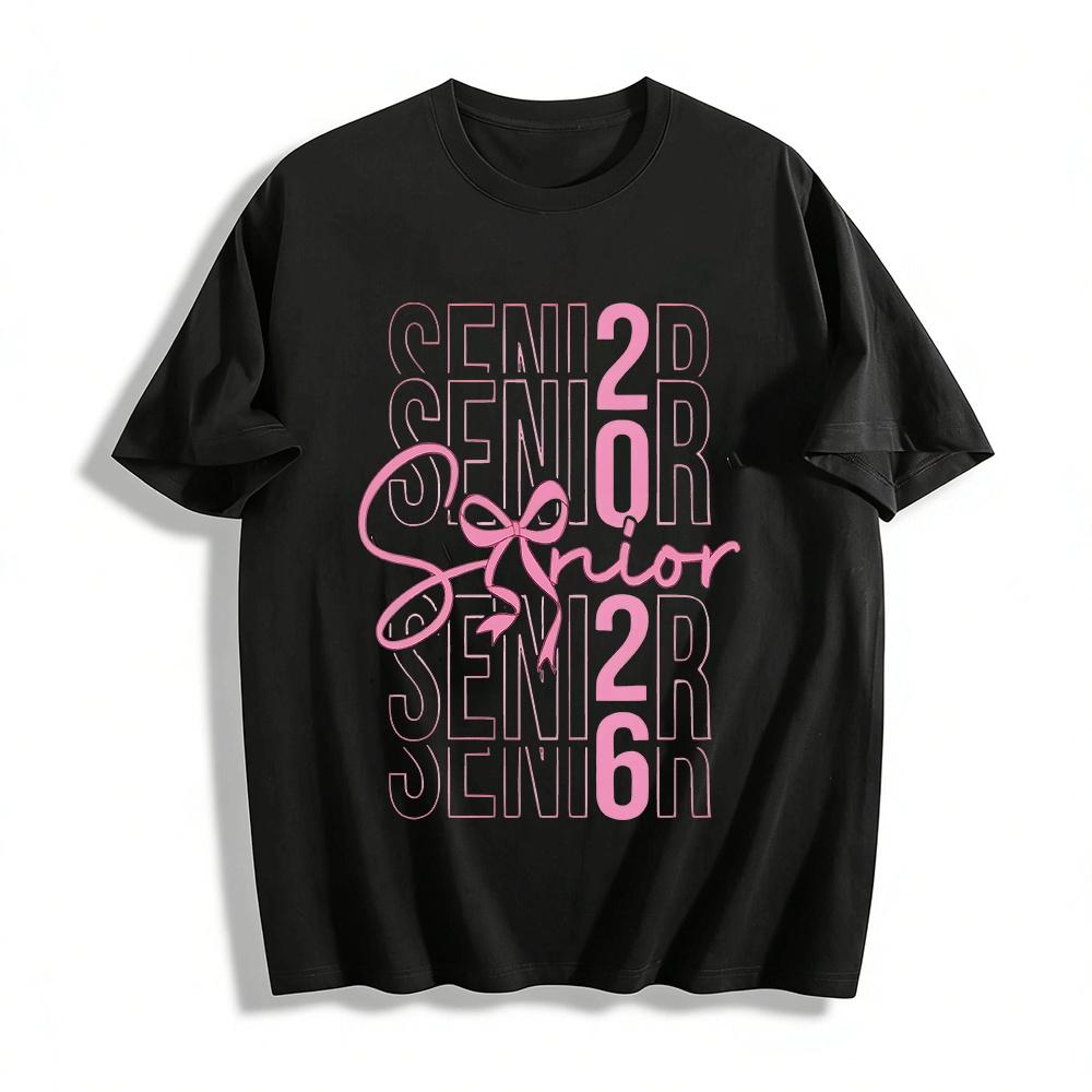 2026 Senior Pink Bow Graduation Season Commemorative Top Pure cotton T-shirt XXS