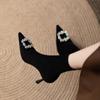 Women Knitted Ankle Boots 2024 New Pointed Toe Stretchy Chunky Thin High Heels Fashion Rhinestone Sock Short Boot Botas De Mujer
