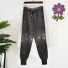 Plus Size Women's Stretchy Lace-up Knit Harem Pants - Slimming, Shiny Stamping, Casual Fit