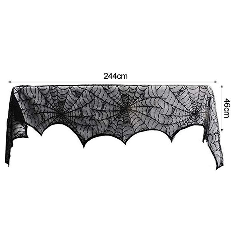 Halloween Bat Table Runner Black Spider Web Lace Tablecloth Fireplace Curtain for Halloween Party Home Decoration Horror Props