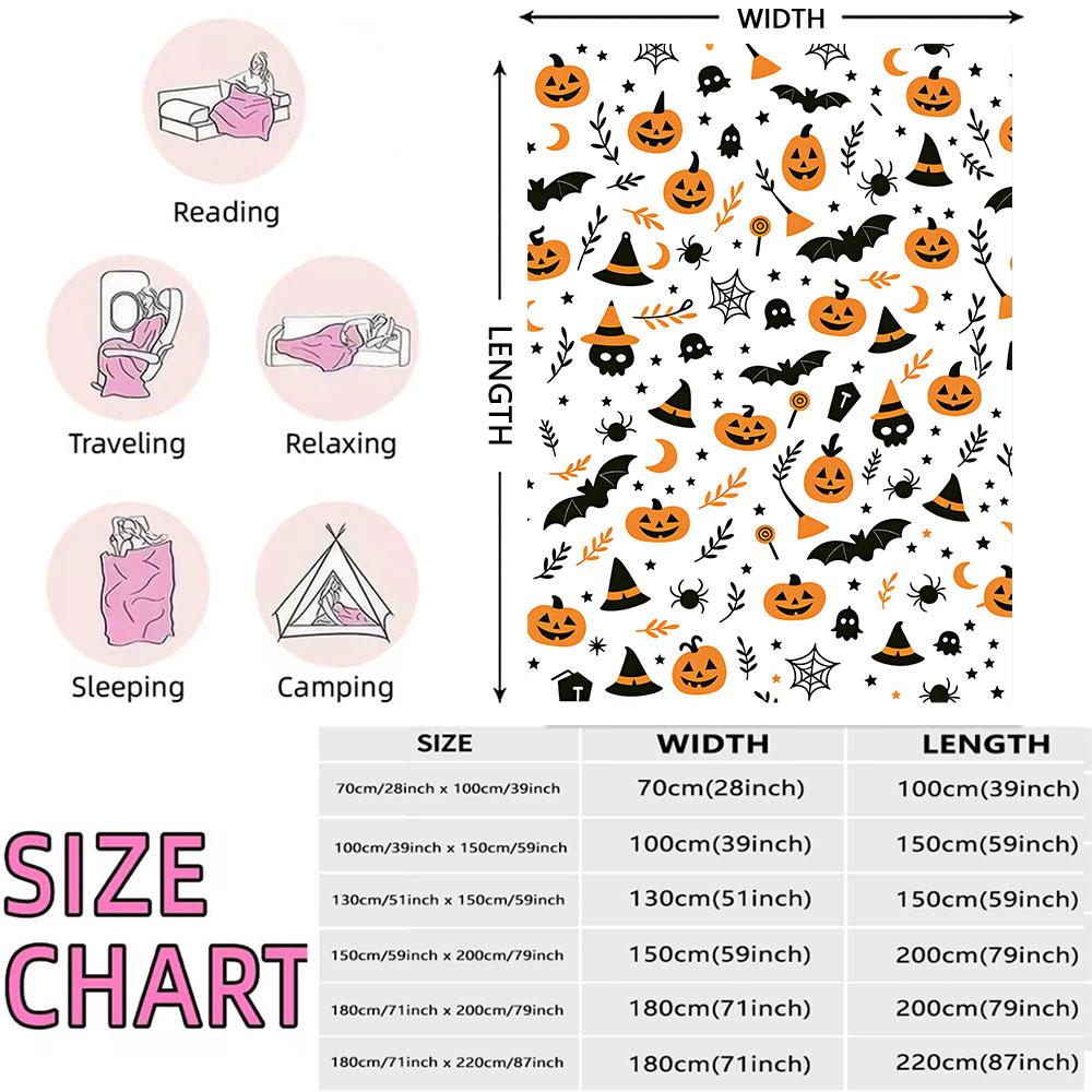 1pc Halloween pumpkin bat spider print flannel blanket, suitable for leisure sofas and naps during breaks at work.