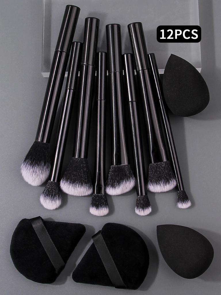 9pcs Multifunctional Black Makeup Brush Set With 1pc Beauty Egg,Soft Bristles for All Skin Types, Alcohol-Free Cosmetic Brushes