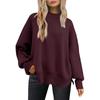 Women's Fashion Round Neck Long Sleeve Sweater Knitted Side Slit Pullover