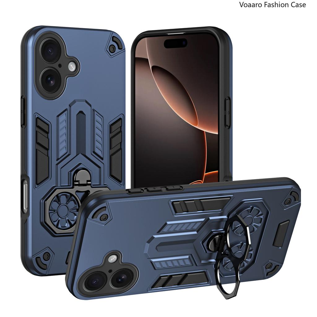 Dual Finger Ring Armor Cover for Iphone 17 Case for Iphone 17 Rotate Metal Bracket Kicktand Holder Case Shockproof Full Capa