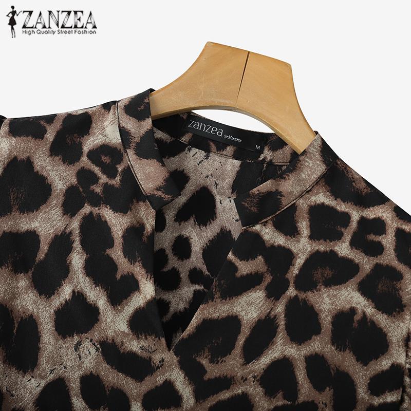 ZANZEA Womens Summer Casual Sleeveless Leopard Print Blouse