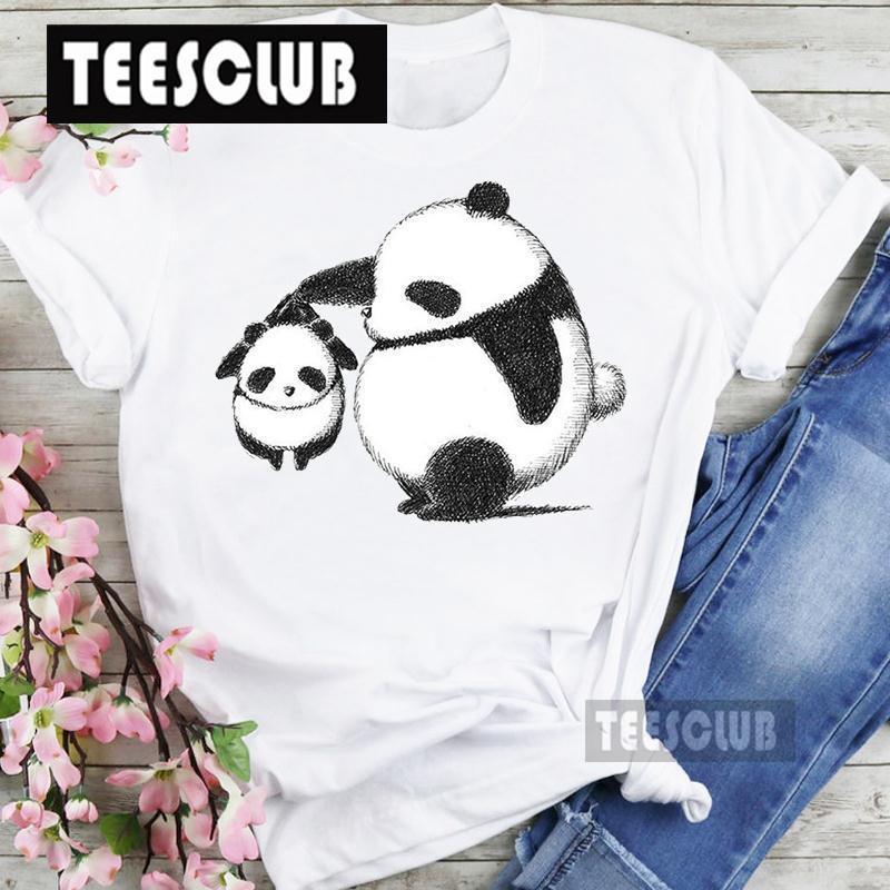 Cute Panda Black & White Personalized T-shirt Short-Sleeved round Neck Top for Men And Women Cartoon Bear Design Summer polyeste