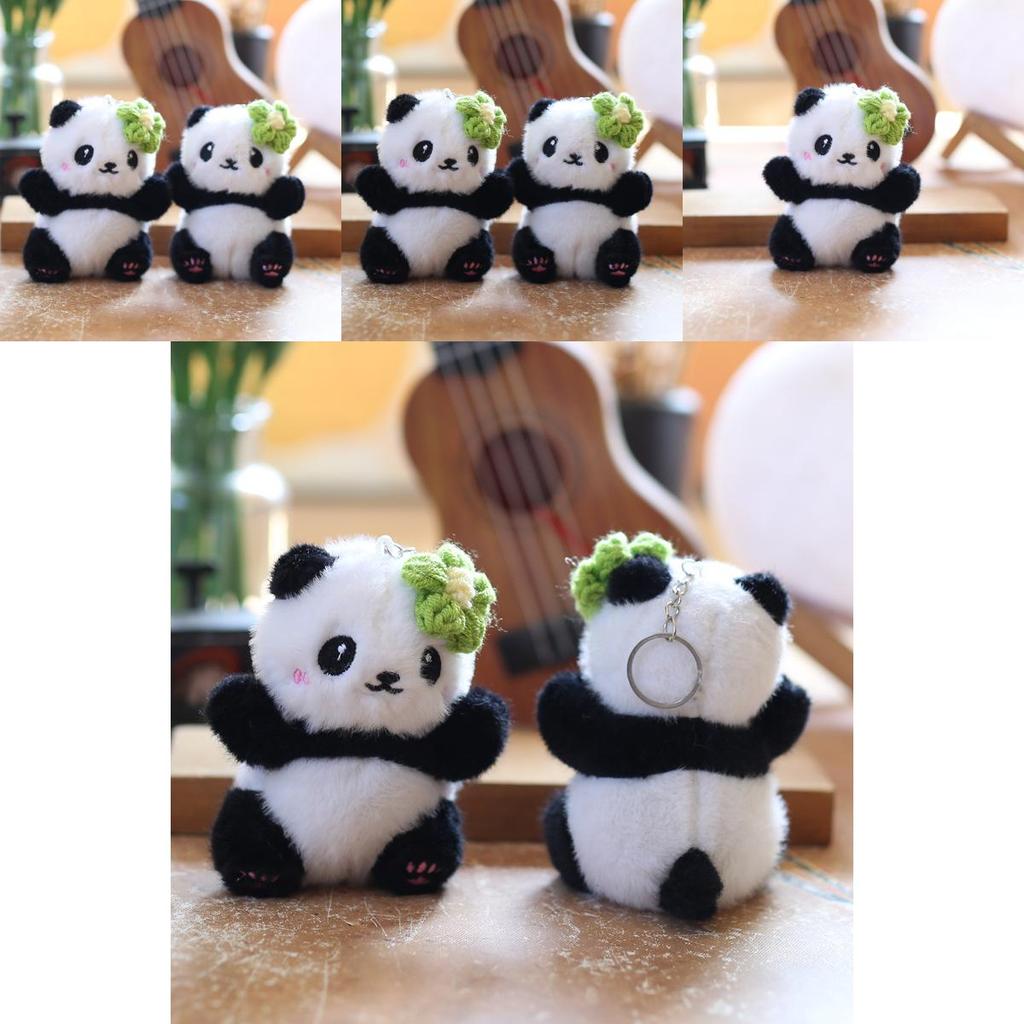 Cute Panda Plush Doll With Short Velvet Fur For School Bag Accessories
