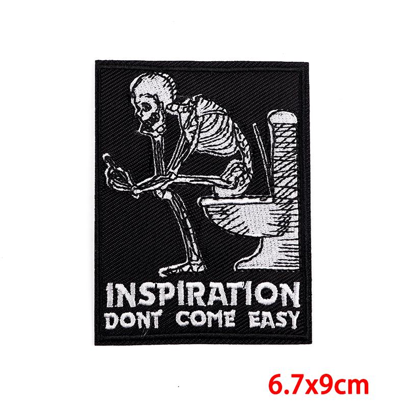 Drinking Coffee Skeleton Patches Skull Finger Letter Embroidery Patch For Clothing Thermoadhesive Patches On Clothes Punk Patch