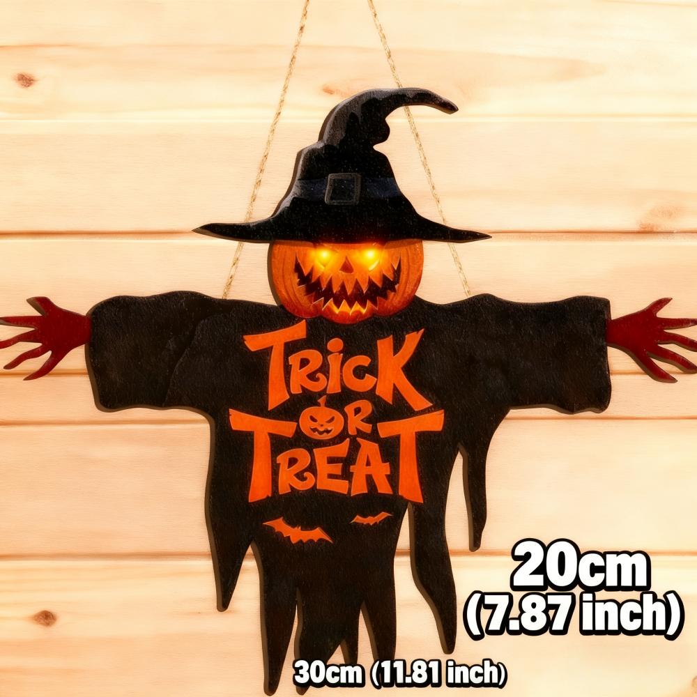 

L-30x20cm 2D Halloween Trick-or-Treat Wooden Monster Face Pumpkin Design Rope Hanger Porch Wall or Halloween Garden Party Decora