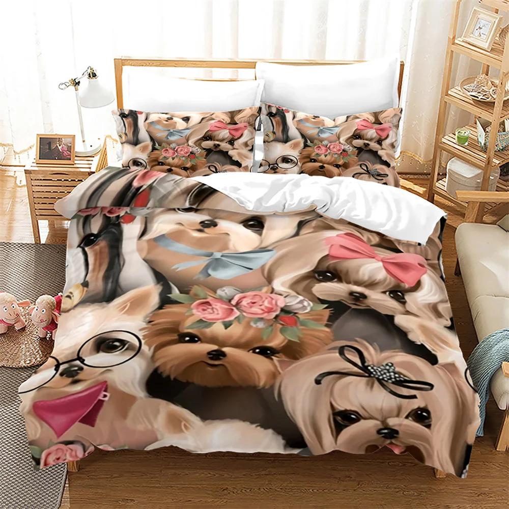Dog Duvet Cover Set King Queen Full Size for Kids Boys Girls Polyester Cuet Animals Bedding Set Comforter Cover with Pillowcase
