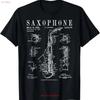 Unisexs Vintage Saxophone Patent Drawing Print Cotton T Shirt Black Relaxed Fit Vintage Homme Unisex Casual Soft