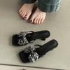 Versatile fashion square head high-heeled outer slippers women's summer 2025 new thick-heeled bow open-toed cool slippers