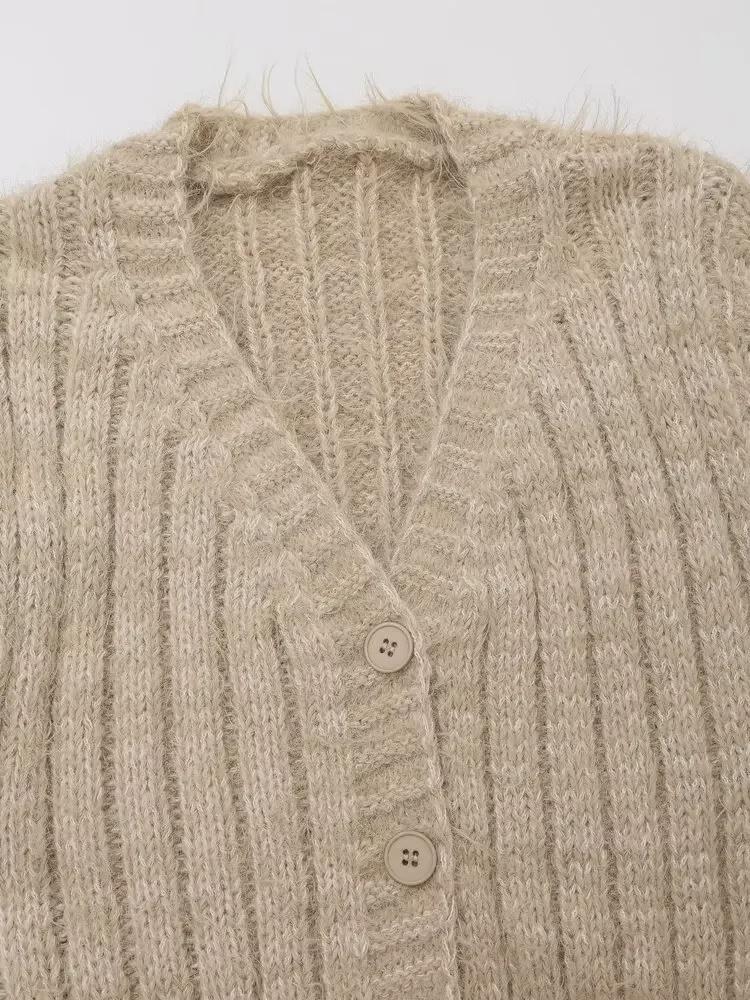 Women's Autumn V-Neck Knitted Cardigan - Soft, Gentle Style, Slim Fit Sweater Jacket