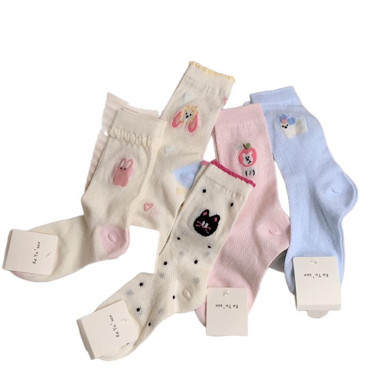 Ladies Spring and Summer Thin New Cartoon Mesh Pure To Wind Tube Stack Socks